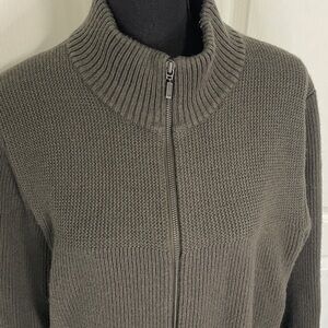 Stefanel cardigan zip up khaki green wool/acrylic XL Italy fits M L XL